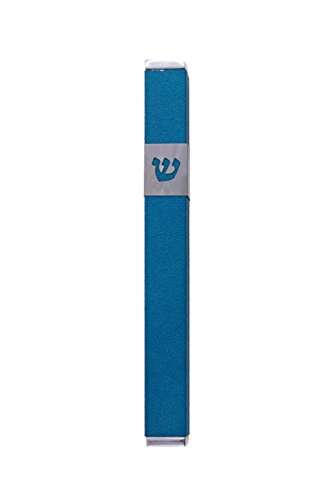 Yair Emanuel Mezuzah Case Holder Solid Color Designed by Artist 12cm (Turquoise)