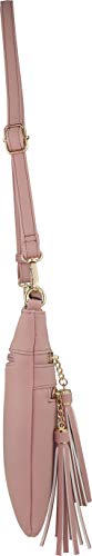 Vegan Mini Multi-Zipper Crossbody Handbag Purse with Tassel Accents with RFID Protection (Blush RF)