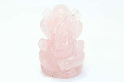 PH Artistic Hand Crafted Natural Pink Rose Quartz Stone God Ganesha Decorative Statue Idol