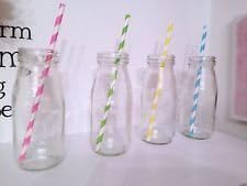 Bocca 4 x Mini Milk Bottles With Straws 250ml Kids Drinks Glass by BOCCO