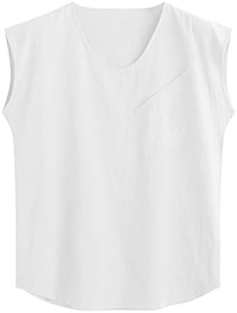 Viewk Men's Baggy Cotton Linen Solid Pocket Sleeveless O-Neck Vest Tank Tops Blouses Breathable Leisure Wear