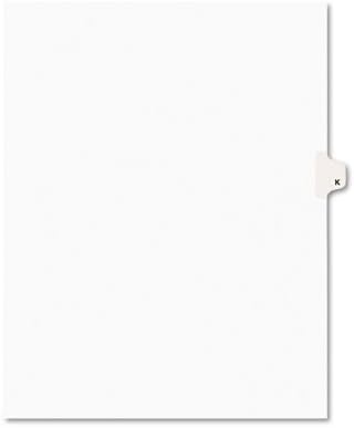 Avery 01411 Avery-Style Legal Exhibit Side Tab Dividers, 1-Tab, Title K, Ltr, White, 25/PK