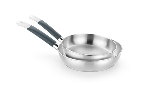 Master | Set de sartenes 24-28 cm, acero inoxidable, Sin Antiadherente, Sin PFOA, Full Induction, Apta para todo tipo de Cocinas, Mango acero inoxidable recubierto de Silicona