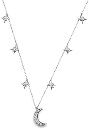 Adastra Jewelry Chain Necklace For Women 14k White Gold Over 925 Sterling Silver White Round Simulated Diamond Moon Star Dangling Beach Wear Jewelry