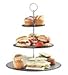 VonShef 3 Tier Natural Slate Serving/Cake Stand with Silver Carry Handle - Great For Use At Parties To Hold Cupcakes, Cakes, Cookies, Tapas or Cheese - Perfect For Displaying Halloween Treats