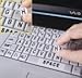 DataCal Keyboard Stickers Large Print Letters Black on White - Beige Background.