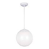 Sea Gull Lighting 6020-15 Single-Light Globe Pendant, White with Opal Glass
