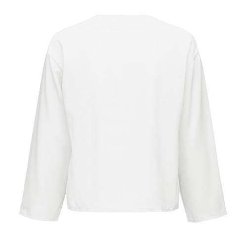 Women's Long Sleeve Tops,LuluZanm Sales! Ladies Autumn Spring Buttons Opening Loose Shirt Solid Color V-Neck Tops White