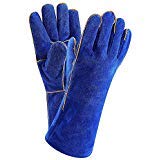 DEKO Welding Gloves 14 inch Leather Forge Heat Resistant Welding Glove for Mig, Tig Welder, BBQ, Furnace, Camping, Stove, Fireplace and More (Blue)