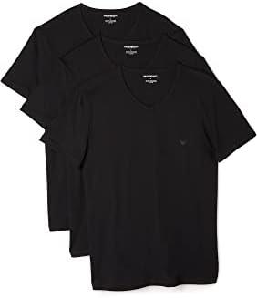 Emporio Armani Men's 2 Pack V Neck Lounge T-Shirts, Black/Black, M