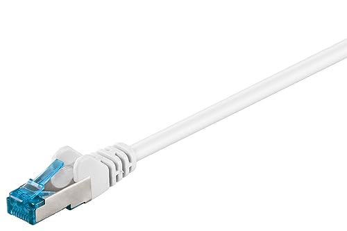 Goobay 92709 CAT 6a Patch Cable Ethernet Cable Double Shielded S-FTP up to 10000 Mbits, 500 Mhz, Halogen- Copper Cable, RJ-45 Connectors, Gold Plated Contacts 1m White