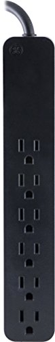 GE Power Strip Surge Protector, 6 Outlets, Fast Charge, Flat Plug, Extra Long Power Cord, 8ft, Wall Mount, Black, 37052