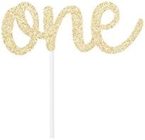 One Cake Topper - Gold Glitter Birthday Cake Topper