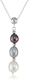 Sterling Silver Black/Grey/White Freshwater Cultured Pearl Graduated Pendant Necklace (7-9mm)