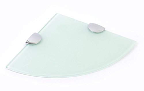 BSM Marketing 200mm (7.8") 6mm Thick Toughened Glass Corner Shelf Bathroom Bedroom Kitchen with Large Chrome Supports (White)