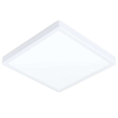 EGLO LED Deckenleuchte Fueva 5, L x B 28,5 cm, 1 flammige Aufbauleuchte, Bad-Deckenlampe aus Stahl und einer Kunststoff Leuchtfläche in Weiß, LED Aufbaulampe warmweiß, IP44