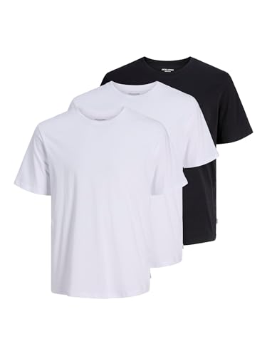 S JJEORGANIC Basic Tee SS O-Neck 3PK MP T-Shirt, Nero Confezione: 2 Bianche, 1 Nero, M Uomo