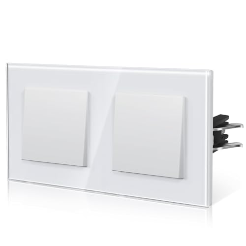 BSEED Light Switch With Glass, Wall Light Switch with Hook,Switch Switch,Push Button,Easy Installation,E-Series,1 Gang 1 Way,157 mm White