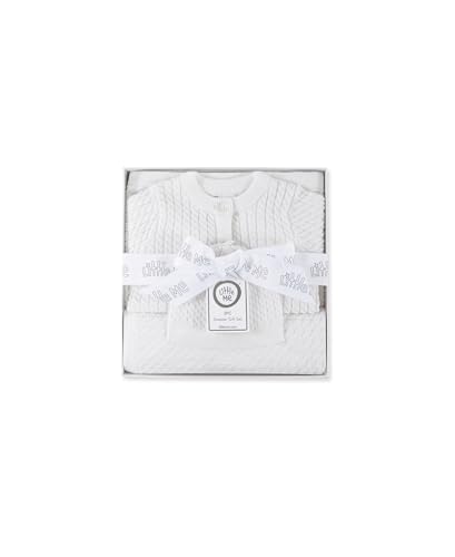 Little Me Baby Boys and Girls Cable Knit Sweater and Blanket Set, White, 9M