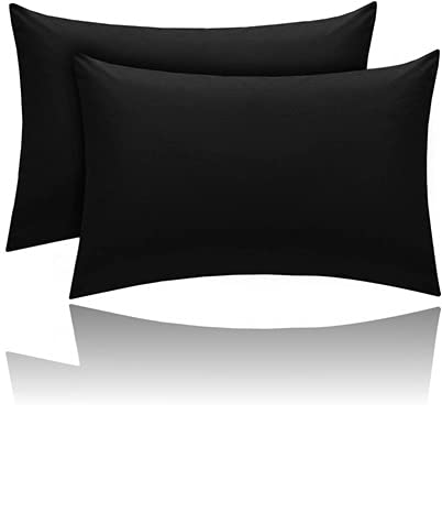 Kanak Pillowcase 2 pack Polycotton Pillow case cover 50x75cm - Black Plain Dyed Housewife Pillowcases with Envelope Closure