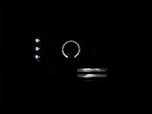 AnzoUSA 111184 Black Projector Halo Headlight with Side Marker and Parking Light for Ford F-150/F-250/Bronco - (Sold in Pairs) - Thumbnail 3