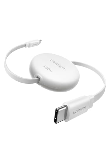 UGREEN Retractable USB C Cable(3FT/1M),100W USB-C 5A Fast Charging Cord, Type C Charger Cable for iPhone 16 Series, Samsung S25/S24/S23+, MacBook, iPad, Xiaomi, Ps5, Travel Partner, White