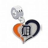 Detroit Tigers Swirl Heart Charm with Connector - Universal Slide On Charm - 