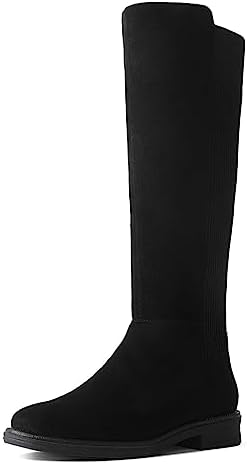 Shoe'N Tale Women's Knee High Boots Flat Low Heel Stretchy Round