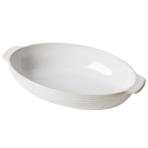 Feenmai Casserole Dishes for Oven, 12 Oz Ceramic Baking Dish, 9 x 8 inch Oval Deep Lasagna Pan, Porcelain Baking Pan with Handles, White Bakeware Au Gratin Pans, Housewarming Gift, Dishwasher Safe