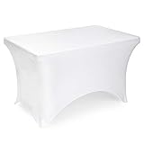 Lann's Linens - 4' Fitted Stretch Tablecloth for 48" x 24" Rectangular Table - Wedding/Banquet/Trade Show - Spandex Cloth Fabric Cover - White