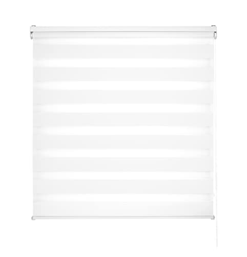 Decorblind Double Layer Roller Blind for Night and Day, Wall or Ceiling Installation, Size 130 x 180 cm (W x L), Fabric 127 x 175 cm, Cream, for Windows