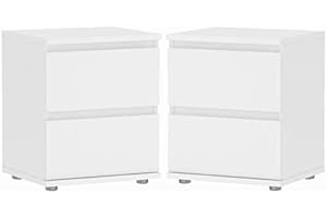 Home Square Contemporary 2 Piece Bedroom Set with 2 Handle-Free Wood Drawer Nightstand Set in White