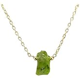 Gempires Natural Green Peridot Gemstone Pendant Necklace August Birthstone Handmade Jewelry Hypoallergenic 18 Inch Gold Plated Raw Crystal Statement Necklaces