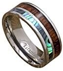 Mens, Womens Titanium Wood Ring With Abalone Inlay, 6mm Comfort Fit Wedding Band (7)