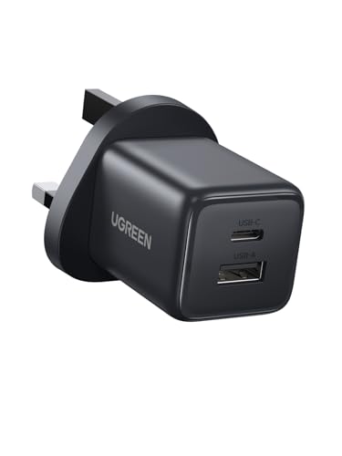 UGREEN 20W GaN Charger, 2-Port USB-C Wall Charge Fast Charging for iPhone 16 Pro/15 Pro Max, Samsung S24U, iPad, with 4-Security Protection, 38% Smaller than Original, Travel USB-C Adapter