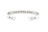 Inspirational Bracelet Cuff Bangle Mantra Quote Keep Going Stainless Steel Engraved Motivational Friend Encouragement Jewelry Gift for Women Teen Girls with Secret Message Hidden Love Arrows