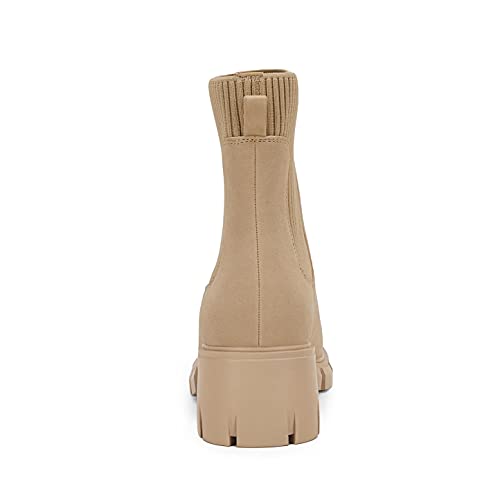 Ruanyu Womens Lug Sole Platform Ankle Boots Elastic Chunky Block Heel