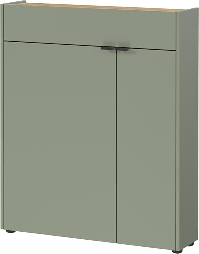 Germania Schoenenkast 1392-629 GW-Ameca, in taupe groen/Navarra-eiken repl., met geringe diepte, 140 x 83 x 18 cm (BxHxD)
