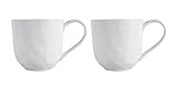 14 oz Porcelain Mugs, Plain Gloss White Ceramic Cup Wave Texture Surface for Tea, Cocoa, Set of 2