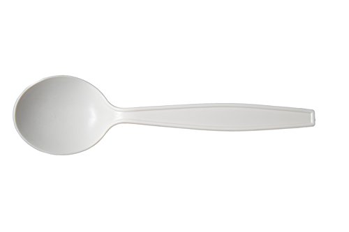 HeloGreen Eco-Friendly Cornstarch 6" Disposable Soup Spoons: Heavyweight Heavy Duty Elegant Alternative To Plastic Spoons, Plasticware Utensils Cutlery for Party Supplies, Wedding - Ivory (50 Set)