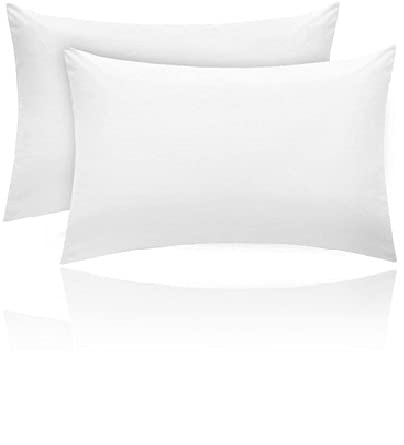 Kanak Pillowcase 2 pack Polycotton Pillow case cover 50x75cm - White Plain Dyed Housewife Pillowcases with Envelope Closure