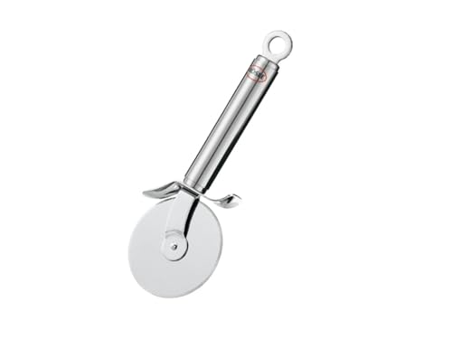 ROESLE pizza cutter, pizza knife with sturdy wheel, blade sharpened on both sides, hand guard, 18/10 stainless steel