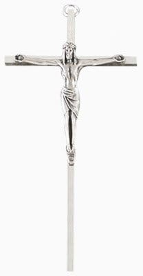 7" Nickel Plated Brass Crucifix, 3" Antique Pewter Finish Corpus