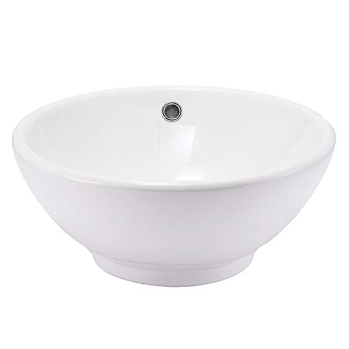 VCCUCINE Modern 16" Bathroom Porcelain White Round Ceramic Vessel Sink, Countertop Sink for Lavatory Vanity Cabinet