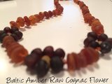 Raw UnPolished Cognac Flower Baltic Amber Teething Baby Necklace for Baby, Babies and Toddler Boy Girl Unisex Infant, and Toddlers will all benefit. Soothing with safety Screw Clasp. Anti-inflammatory, Reduction of Drooling, Red Cheeks, Teething Pain. Highest Quality, individually knotted Gorgeous gift for baby Help for some colic and reflux
