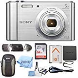 Sony W800/S DSC-W800/S DSCW800S 20 MP Digital Camera 5x Optical Zoom (Silver) Bundle with 64GB SDHC Memory Card, Table top Tripod, Deluxe Case, and Lens Cleaning Cloth (Best Budget Prime Lens For Canon)