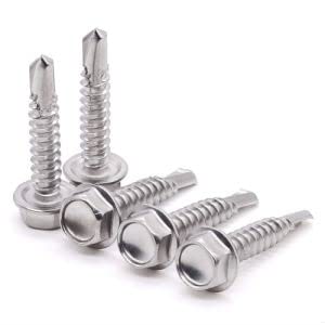 Glvaner #8 x 5/8 inch (M4.2 x 16mm) Stainless Steel Flanged Washer Hex Head Self Drilling Screws, 410 Stainless Steel, Self Tapping Screws Sheet Metal Screws, Hex Drive Size, Pack of 100