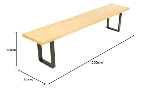 CASA FERRO Elegante Banca Exterior Resistente de Madera Maciza y Metal. Pie de Cama King Size, Comedor, Terraza, Jardín. Estilo Moderno Minimalista. (Pino Natural XG 2.00 m)