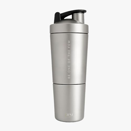 Coqueteleira Aço Inox 600ml com Compartimento Inferior ELLYM NUTRITION Misturador Ideal Shakes (Prata)