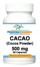 2 Bottles Cocoa Powder Supplement, Cacao, Excellent Antioxidants, 500 Mg, 60 Capsules